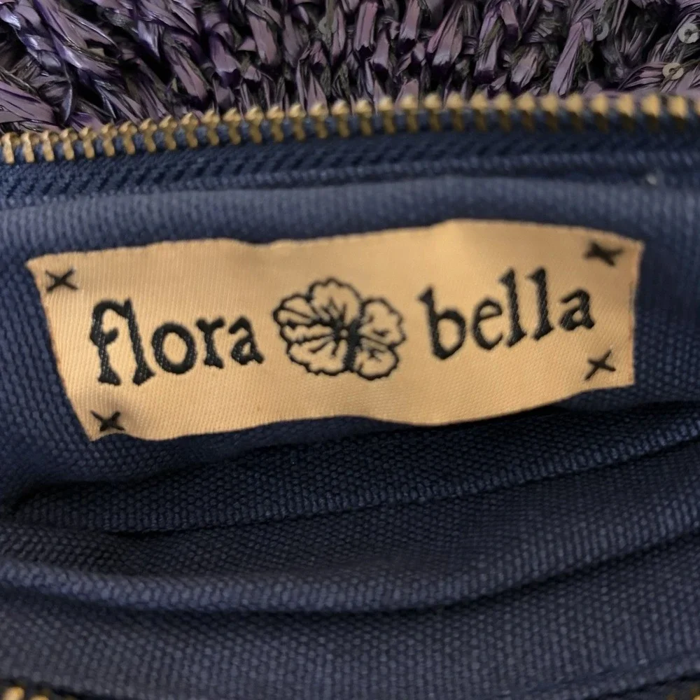 Flora Bella Raffia Clutch Bag Purple Half Circle Full Zip Tassel Travel Vacation